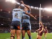 Brian To’o celebrates as New South Wales levelled the series. 
